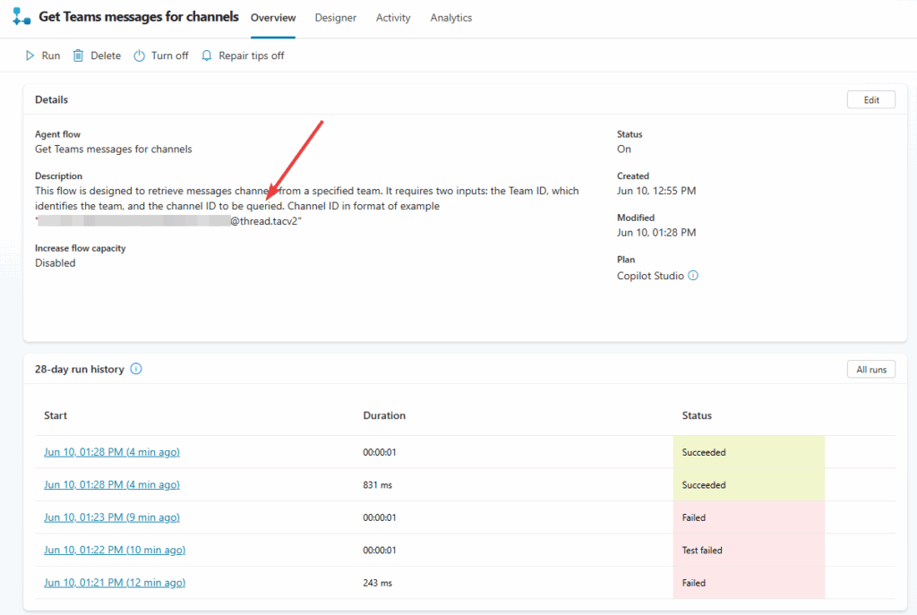 Updating channel ID example to Agent flow description