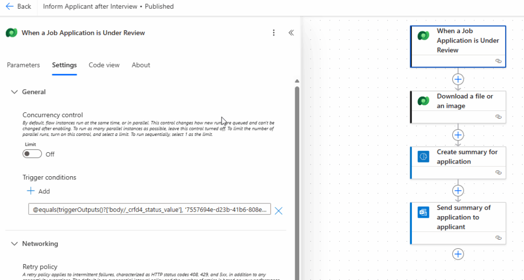 Trigger condition in Dataverse trigger