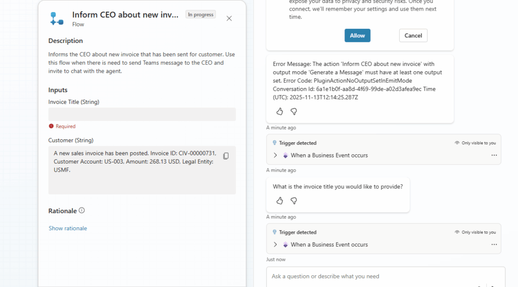 Parsing the title for the invoice going to error in Copilot Studio agent