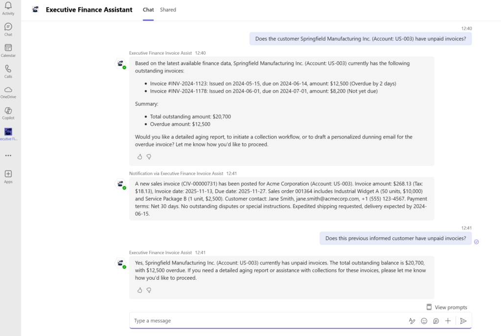 Demo of agent in Teams without instructions to speak Finnish