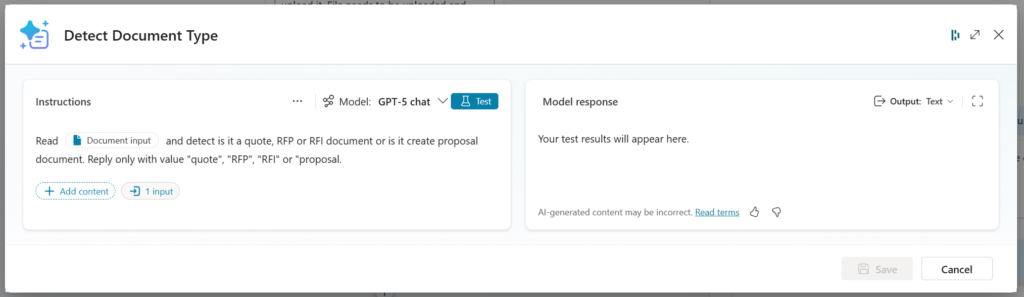 AI Hub prompt for detecting if the file is proposal or quote, RFI or RFP