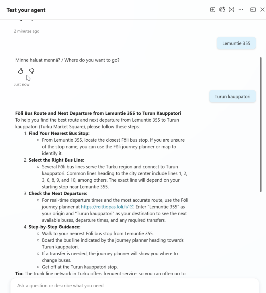Chatting with Claude Code created Copilot Studio agent