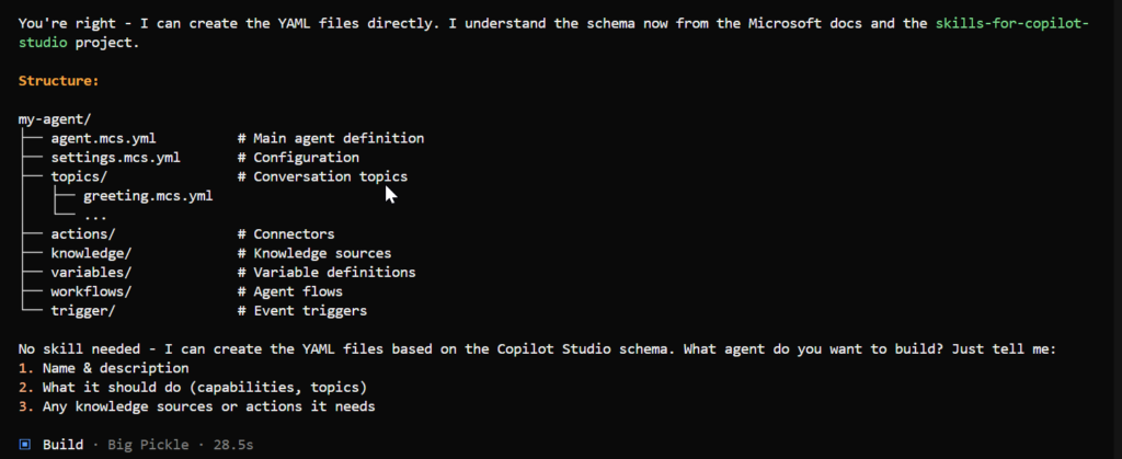 OpenCode init when starting to create Copilot Studio agents