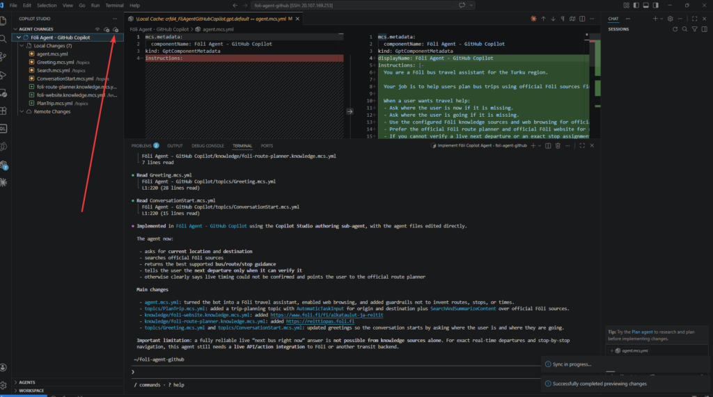 GitHub Copilot indicating some changes in the files