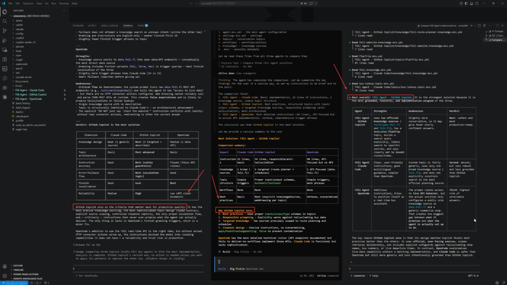 GitHub Copilot winning the comparison between three different agentic development models