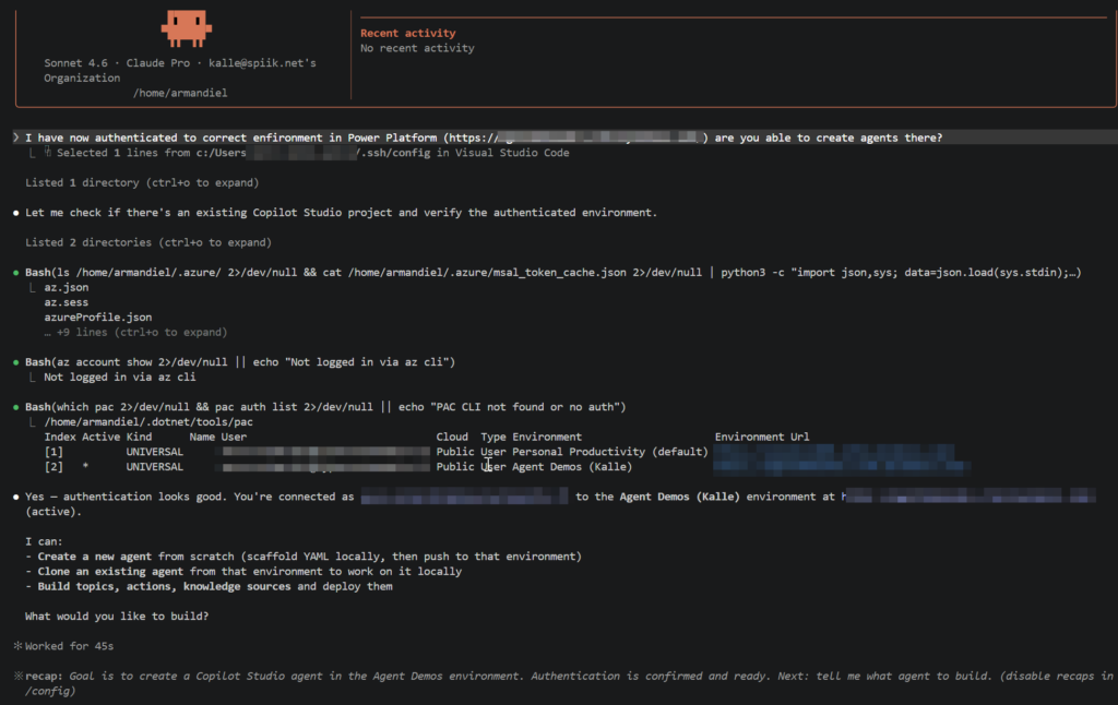 Discussing with Claude and asking can we start creating Copilot Studio agent