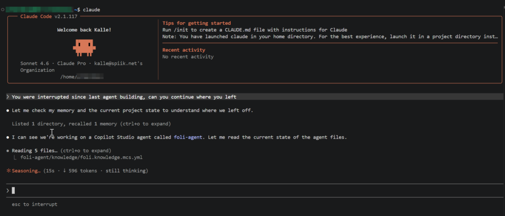Returning to Claude Code after virtual machine shutdown