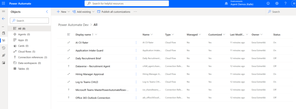 Power Automate flows in Power Platform solution