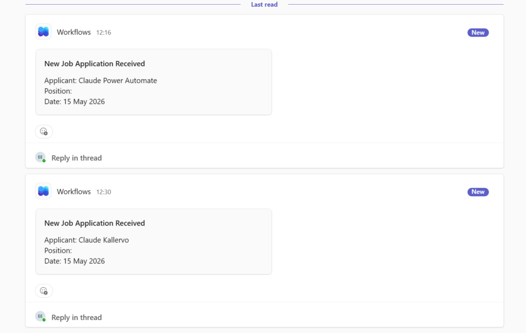 Power Automate logging into Teams about new applications