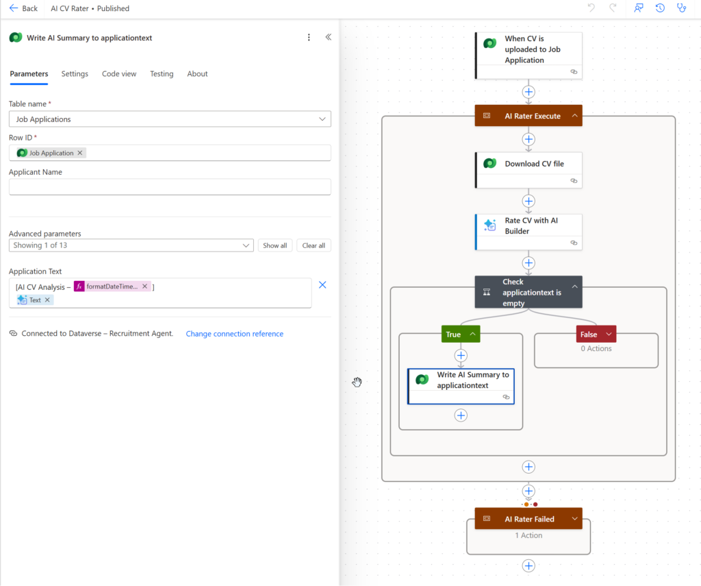 Claude created flow using AI Hub prompt in a Power Automate flow