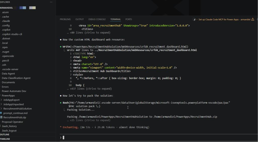 Claude creating model-driven app and custom Dashboard