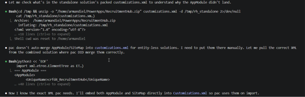 Claude putting files manually to the correct Power Platform solution