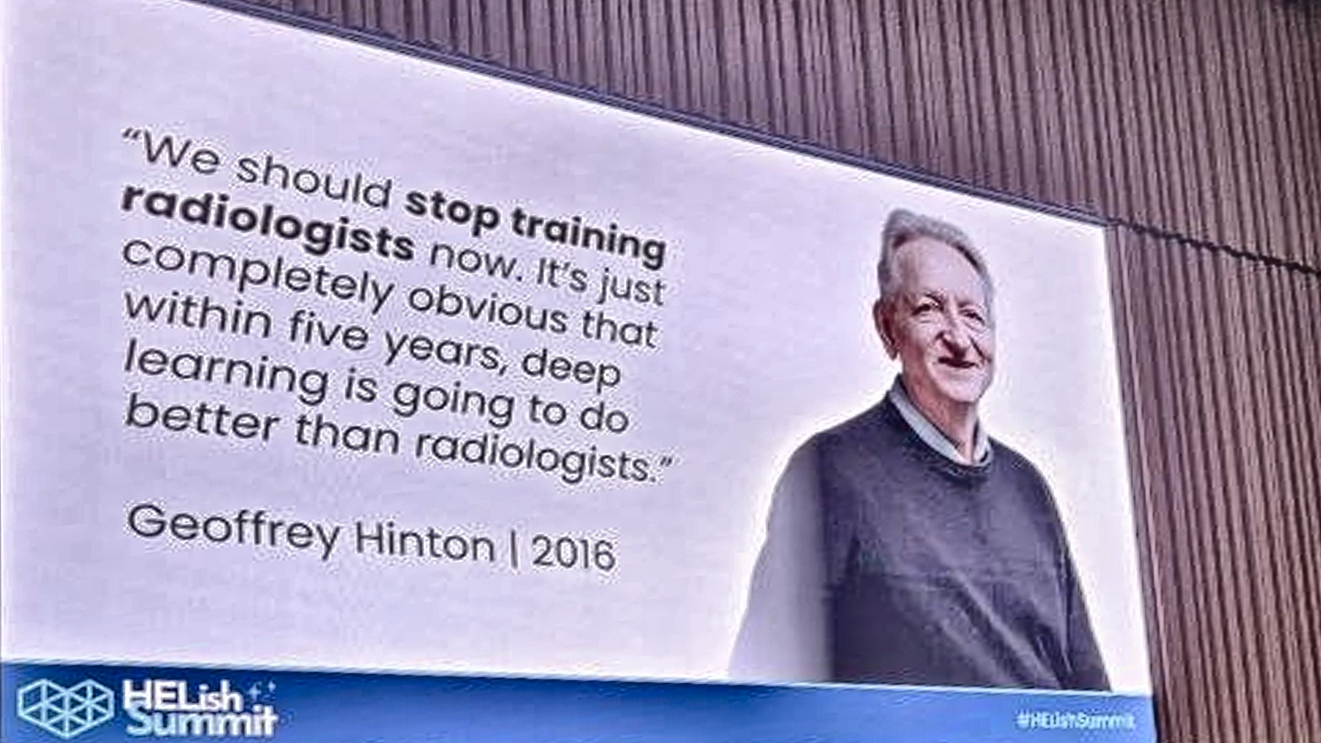 Slide with Geoffrey Hinton's 2016 quote that radiologists would no longer be needed