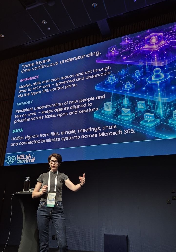 Slide: Three layers, one continuous understanding: inference, memory, data; Agent 365 control plane