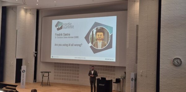 Fredrik Saetre on stage for the closing keynote Are you using AI all wrong at Nordic Summit 2026