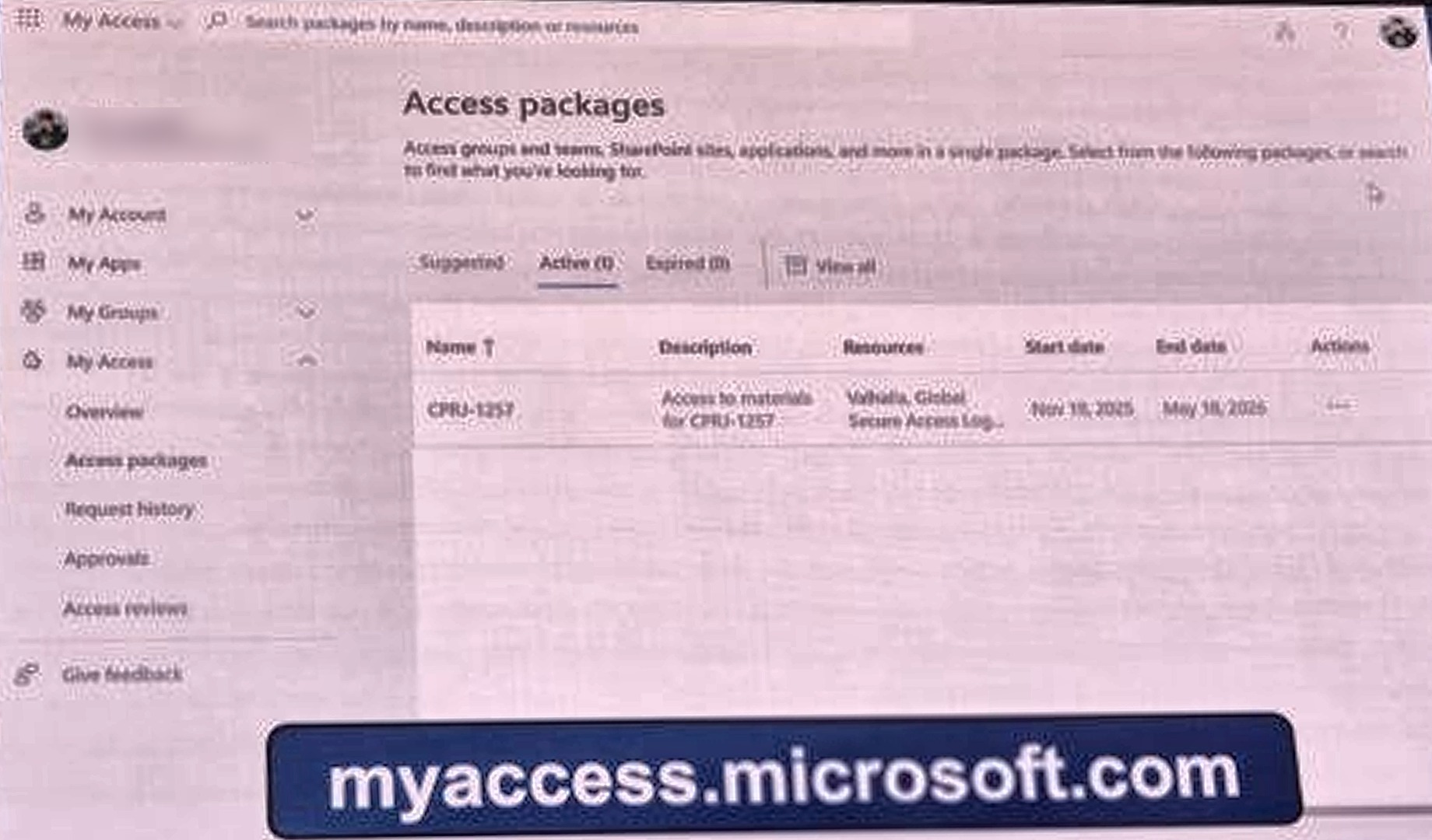 My Access portal showing one active time limited access package with start and end dates
