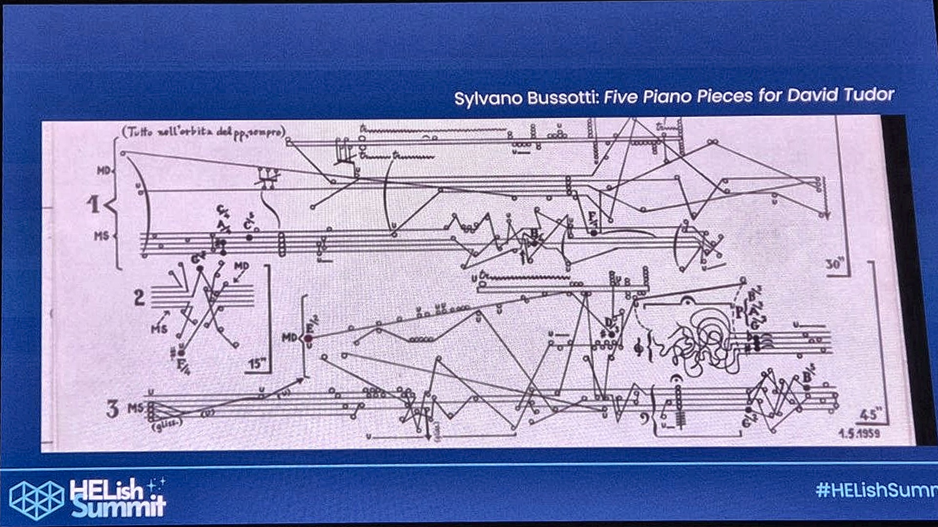 Slide: Sylvano Bussotti, Five Piano Pieces for David Tudor, a graphic score